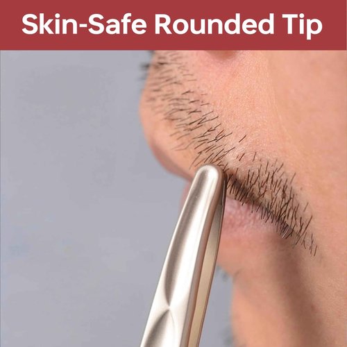 NILIYA Beard Tweezers for Man, Professional Round Tip Pucker for Chin, with Leather Travel Case (Champagne gold)