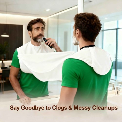 2 Pack Beard Bib Apron for Men, Hair Catcher for Shaving & Trimming with Suction Cups – Practical & Funny Shaving Accessory Gift for Husband, Dad, or Boyfriend (Black and White)