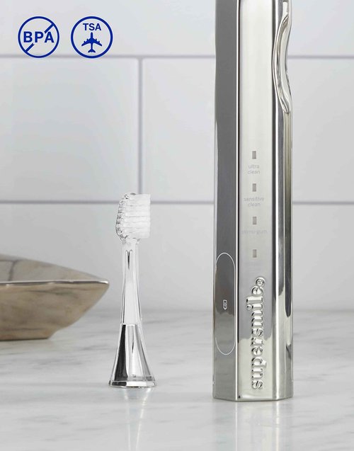 Supersmile Replacement Brush Heads for Zina45 Sonic Pulse Electric Toothbrush, Silver (Pack of 2)