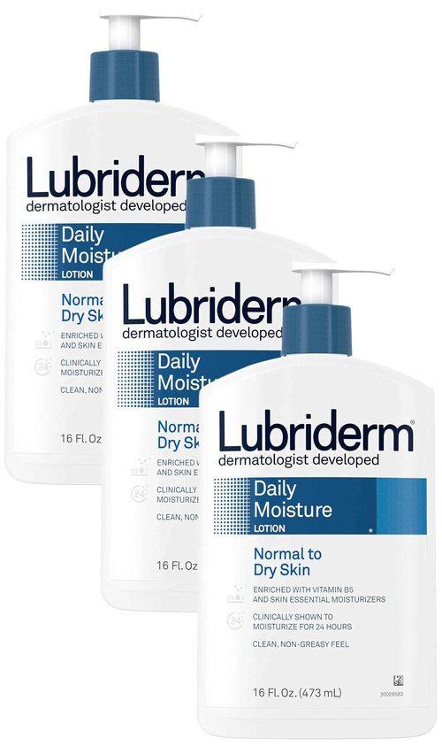 Lubriderm Daily Moisture Hydrating Body and Hand Lotion with Vitamin B5, Non-Greasy, 16 fl. oz (Pack of 3)