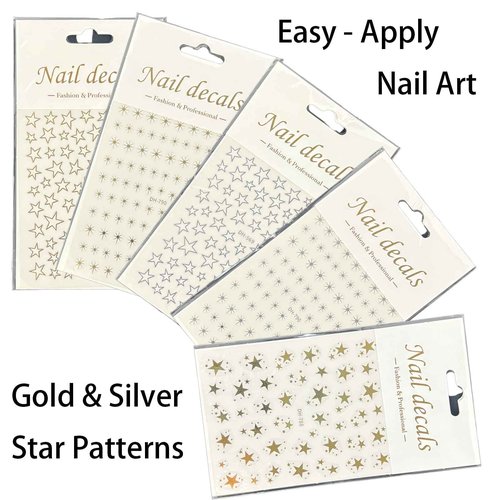KINGNAME 17 Pcs 3D Star Nail Stickers Decals for Women Nail Art Design Press ons Wedding
