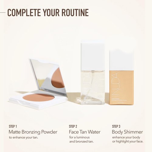 NUDA Body Shimmer | Illuminating Body Glitter to Enhance Tan | Vegan Shimmer Lotion for Women with Aloe Vera, Avocado Oil, & Vitamin E | Vanilla-Scented, Non-Staining Liquid Highlighter, (75 mL)