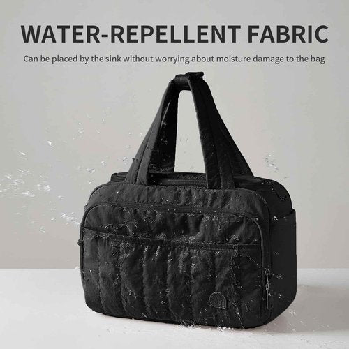 aji Travel Toiletry Bag for Women, Lightweight Large Wide-open Makeup Bag with Luggage Trolley Strap, Water-resistant Multiple Pockets for Accessories,Essentials, Toiletries, Mousse Black
