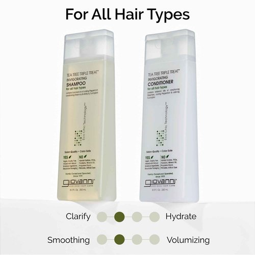 GIOVANNI Tea Tree Triple Treat Invigorating Shampoo - Cooling Peppermint, Eucalyptus & Rosemary, Strengthen & Rejuvenate Hair & Scalp, Salon Quality, Paraben Free, Tea Tree Shampoo - 24 oz (Pack of 2)