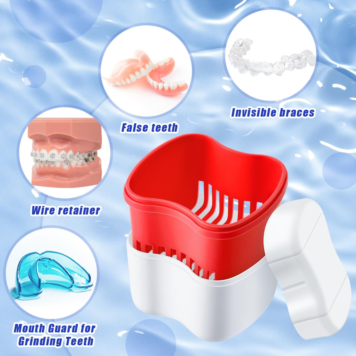 Patelai 2 Denture Cases Denture Bath Cups with 2 Denture Cleaner Brushes Retainer Cleaner Case Dentures Container Travel Retainer Case Braces Pacifier Storage