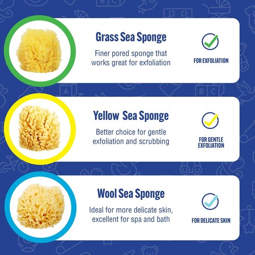 Baby Buddy Natural Yellow Sea Sponge, Newborn Bath Time Essential, Soft and Gentle for Tender Skin, Hypoallergenic and Biodegradable, 2 Pack