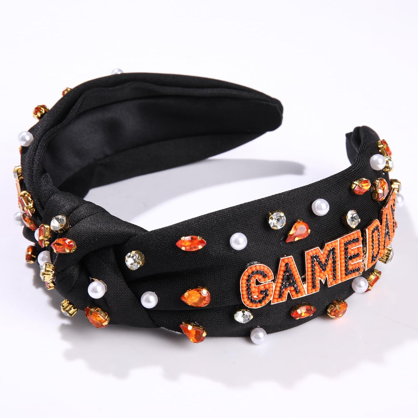 Football Headband for Women Football Accessories Beaded Football Rhinestone Crystal Knotted Headband Jeweled Embellished Game Day Top Knot Headband Football Mom Hair Accessories (C-Game Day 3)