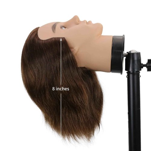 Male Mannequin Head Men Mannequin Head Human Hair Hairdresser Manikin Head Barber Mannequin Head Male Training Doll Head for Hair Styling and Practice （Dark Brown)