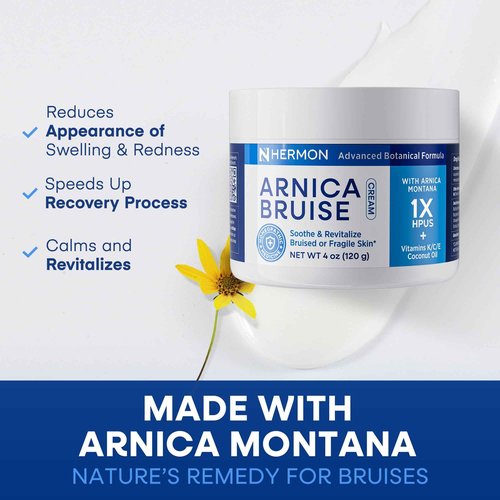 Hermon Arnica Bruise Cream: Reduce Bruising & Swelling on Thin Skin - Arnica Montana with Vitamins K, C & E–Hydrating Moisturizer for Face 4 oz