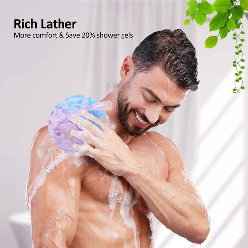 Bathflor Loofah Sponge, 6-in-1 Loofahs for Men Women, 80g Large Shower Exfoliating Body Scrubber, 4 Bath Sponge Loofa Packs, 1 Loofah with Handle Body Wash Back Scrubber, 1 Luffa Hook, Colors