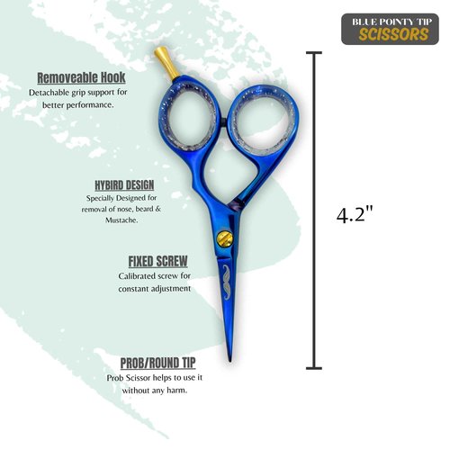 Massive Bee Store Rounded-Tip Trimming Scissors for Men – Stainless Steel High Carbon Beard, Mustache, and Ear Hair Grooming Scissor (Blue (Pointy-Tip))