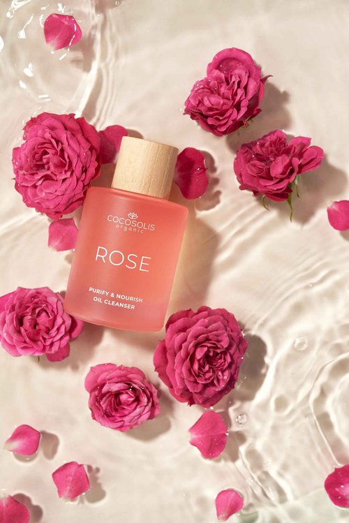 COCOSOLIS ROSE Purify & Nourish Oil Cleanser, moisturizing cleansing oil and make-up remover, vegan, with rose extract and vitamin E