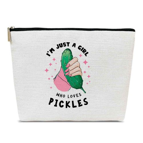Ythuil Pickles Gifts Makeup Bag, Funny Cosmetic Bag for Purse, Gifts for Women Besties Best Friends, I'm Just A Girl Who Loves Pickles