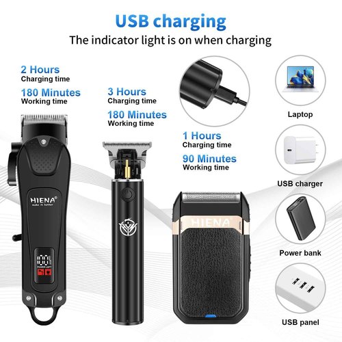 HIENA PRO Professional Hair Clipper Set & Trimmer Kit for Men, Cordless Barber Clippers, Electric Beard Trimmer Foil Shaver & Men's Facial Grooming Tool Kit, Gifts for Men (267+003A+814)