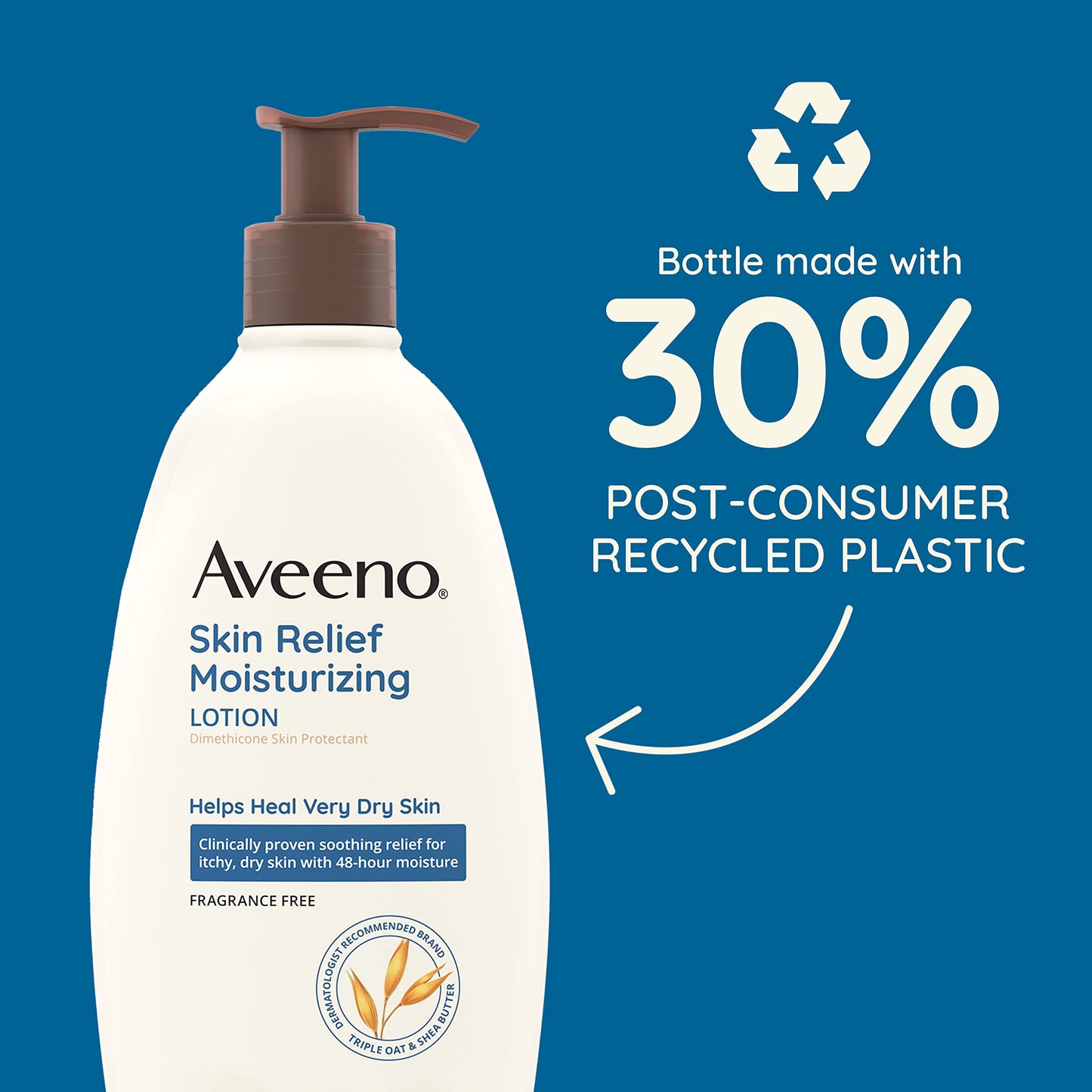 Aveeno Skin Relief Fragrance-Free Moisturizing Lotion for Sensitive Skin, with Natural Shea Butter & Triple Oat Complex, Unscented Therapeutic Body Lotion for Itchy, Extra-Dry Skin, 18 fl. oz