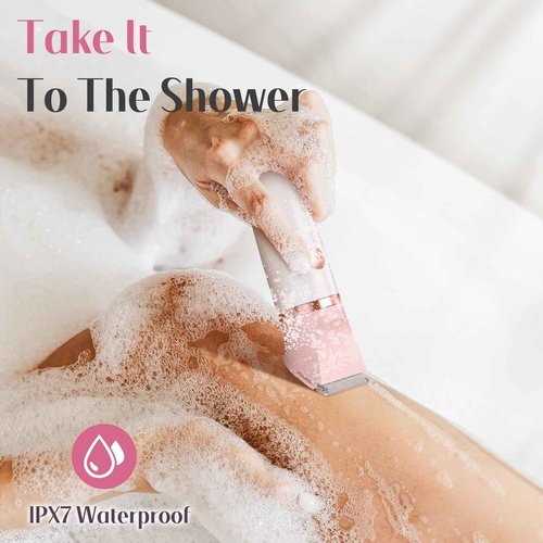 Bikini Trimmer for Women, Painless Electric Razor Shaver Women - Rechargeable Body Hair Trimmer, 3-In-1 Detachable Removal Kit with Ceramic Blade, Cordless Lady Shaver for Trip, IPX7 Waterproof, Peach