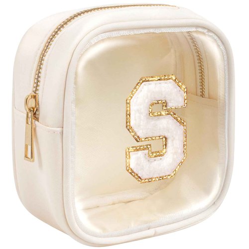 KOTORA Initial Make Up Bag Travel Toiletry Bag, Clear Makeup Bag Preppy Cosmetic Bag Clear Makeup Bags With Zipper Girlfriend Teacher 8 Year Old Girl Gifts Daughter Gifts Swim Gifts For Girls Beige S