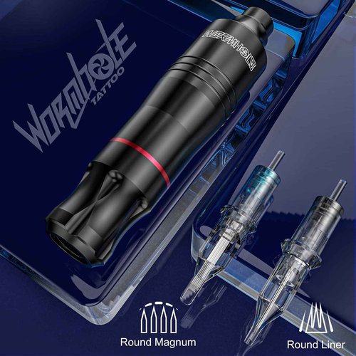 Tattoo Kit, Wormhole Tattoo Pen Kit Complete Tattoo Practice Kit Rotary Tattoo Machine Kit with 20pcs Tattoo Cartridge Needles, 10pcs Tattoo Inks Tattoo Gun Kit Beginner WTK086