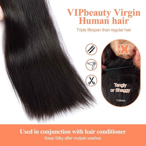 VIPbeauty Raw Straight Bundles Human Hair Bundles 14A Brazilian 1 Single Bundle Human Hair 100% Unprocessed Virgin Weave Bundles Human Hair Raw Remy Hair Bundles Natural Black 95g 18 Inch