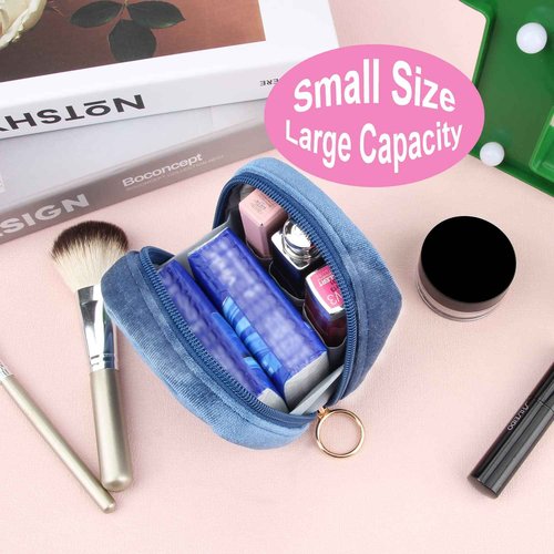 SIDESUGAR Small Makeup Bag Mini Pouch Portable Mini Make Up Bag for Purse Extra Small Makeup Bag Lipstick Holder for Women and Girls(Blue)