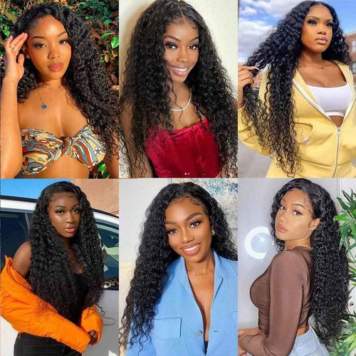 Ladiaryf Kinky Curly Human Hair Bundles Long Brazilian Virgin Curly Weave Bundles Human Hair 100% Unprocessed Double Weft Natural Black Color Can Be Dyed 100g 20 Inch
