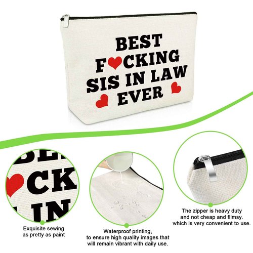 Funny Sister in Law Gifts from Sister in Law Makeup Bag Bonus Sister Novelty Appreciation Gifts for Unbiological Sister Cosmetic Bag Sister in Law Friends Gifts Christmas Birthday Gift Cosmetic Pouch