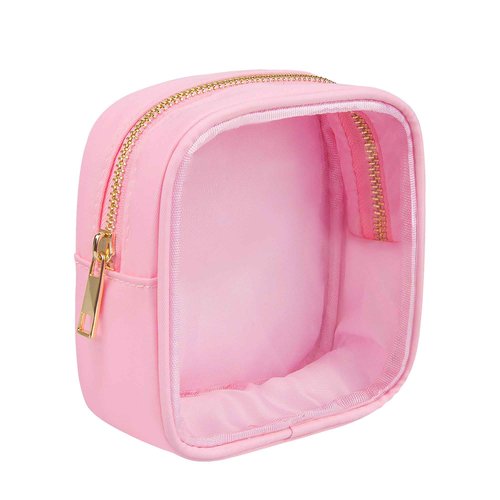 Ebbniur Clear Makeup Bag for Purse Small Nylon Zipper Pouch Mini Travel Cosmetic Bag Clear Toiletry Bags for Traveling Cute Makeup Organizer for Women (1pc pink clear)