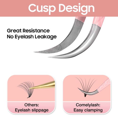 Fiber Tip Lash Tweezers for Eyelash Extensions, Professional Stainless Steel Lash Extension Tweezers for Volume Fan, Precision Supplies Work Best Tool（Curved）