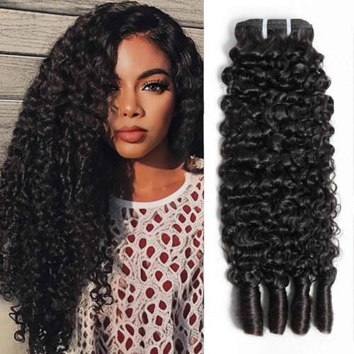 Burmese Curly Bundles Human Hair 14 Inch 3C4A Water Wave Bundles Quick Weave with Spiral Curly End 100% Unprocessed Kinky Curly Human Bundles in Hair Extensions Natural Black