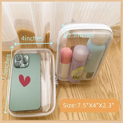 Dressica Clear Hard Shell Zipper Case, Upgraded Thicker Transparent Plastic Bins for Organizing, See Through Zipper Pouches Makeup Case, Lidded Storage Bins Organizer for Storage Cosmetics (S+S)
