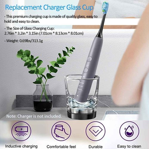 Mdforme Replacement Charger Glass Cup + Stand Bundle Kit for Philips Sonicare Charger Base HX9100 CBA1001 CBA2001 CBA3001, Charging HX9300 HX9900 Series Electric Toothbrush (Quality as Original)