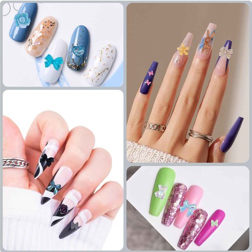 Sinyanail 300 Pieces 3D Mix Assorted Resin Nail Charms Hollow Pearl Heart Nail Art Charms Gems Gummy Bear Star Heart Flowers Acrylic Beads