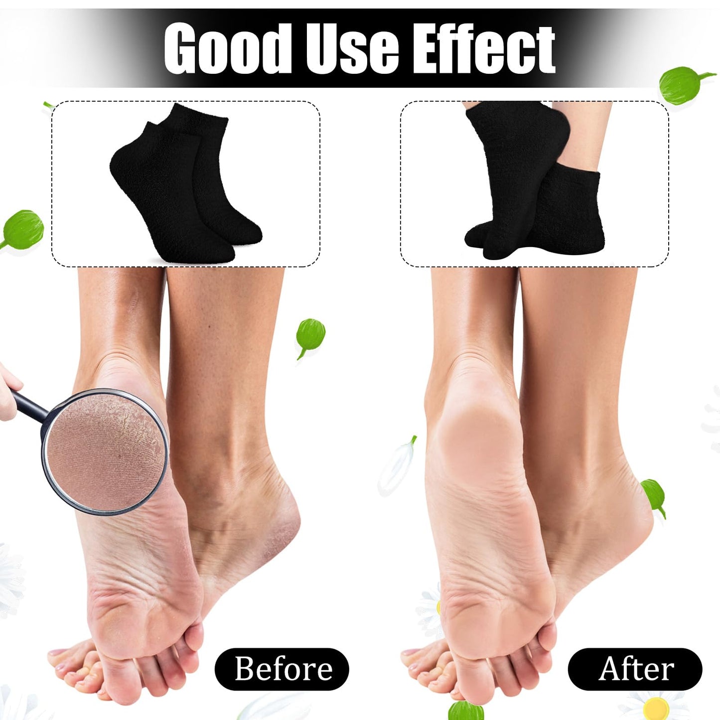 3 Pairs Aloe Socks Moisturizing Spa Socks Infused Socks Gel Sleeping Fuzzy Socks Dry Feet Socks Non Slip Lotion Socks for Women Men Repairing Softening Dry Cracked Feet (Black)