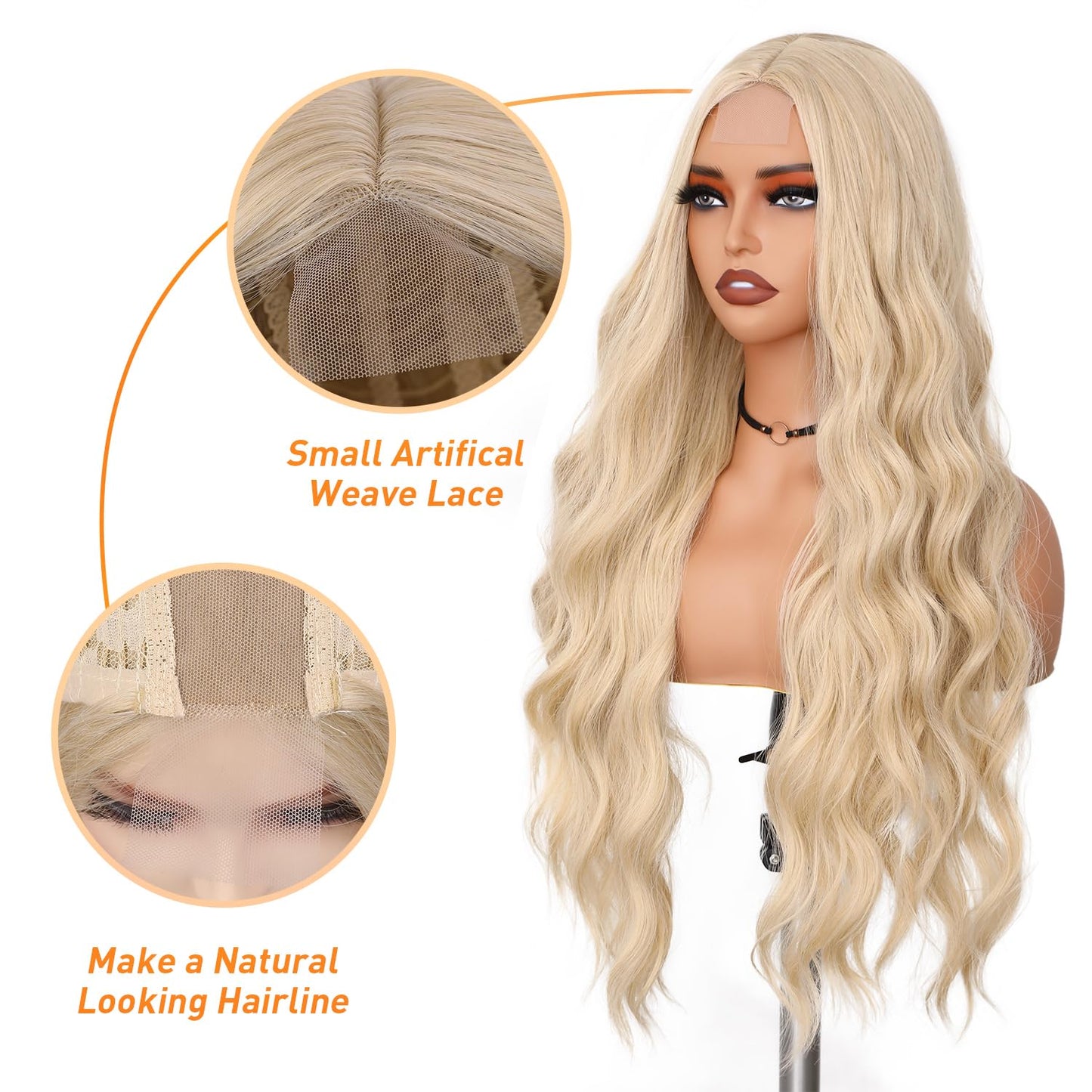 FAVE Long Blonde Wig Wavy Synthetic Wig Platinum Blonde Wig Middle Part Natural Blonde Wig Wigs for White Women