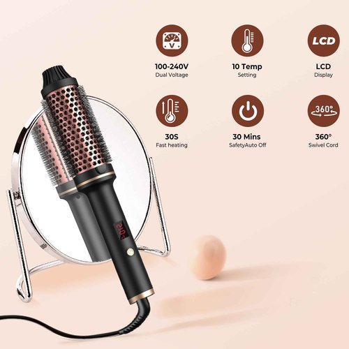 Thermal Brush-Blowout brushs,10 Temperatures LCD Display Upgrade to 400°F 1.5 in Heated Round-Brush Curling Iron Heated Ceramic Tourmaline Ionic Comb 110-240V Volum for Any Hair Type