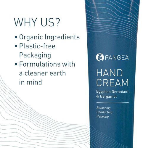 Pangea Organics - Natural Egyptian Geranium + Bergamot Hand Cream | Vegan, Non-Toxic, Fast-Absorbing & Hydrating | Clean Beauty in Sustainable Aluminum Tube (3.3 oz | 97 ml)