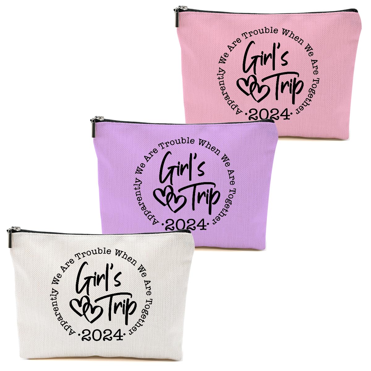 3 Pcs Girls Trip Gifts Favors, Girls Weekend Gifts Funny Makeup Bag, Bestie Gifts Weekend Bag Summer Vacation Cosmetic Bag, Friendship Gifts for Women Friend BFF, Graduation Wedding Gifts Toiletry Bag