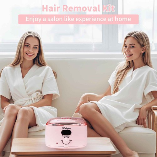 Makeforu Brazilian Waxing Kit - Bikini & Full Body Hair Removal with Digital Warmer, 4 Scented Wax Beads & 27 Silicone Tools - Home Waxing for Women & Men, Face & Body Care (Pink)