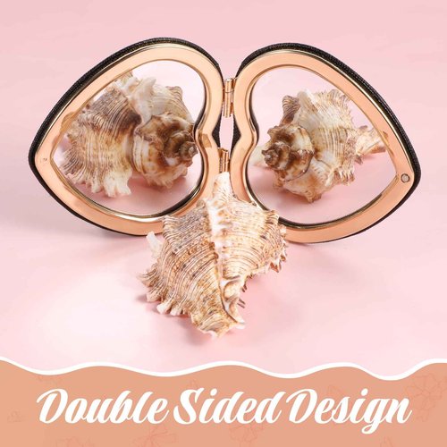 Apausvcm Pocket Mirror, Cute Heart Shaped Compact Mirror PU Leather Portable Mini Makeup Mirrors for Women Double-Sided 1X/2X Magnifying Folding Travel Mirrors for Home Office Travel