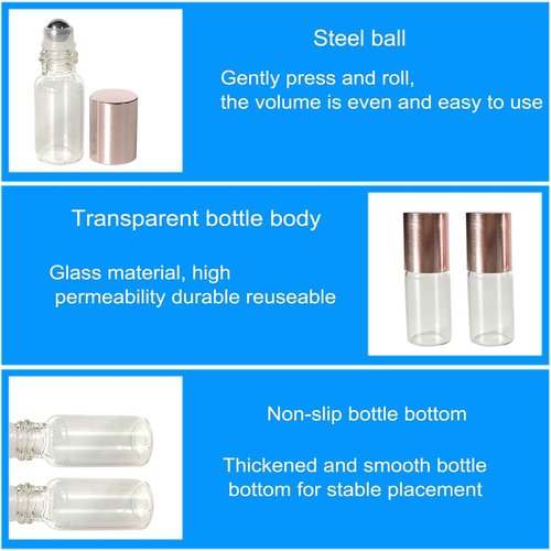AGENIZ 50Pcs Mini Clear Glass Roller Bottles for Essential Oil, 3ml Roller Bottles with Stainless Steel Roller Balls, Refillable Roll on Bottle (Clear, 3ml)