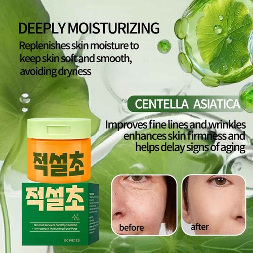 Korean Cica Toning Pads | Gentle Exfoliating Treatment for Dark Spots, Wrinkles & Redness | Brighter, Anti-Aging & Soothing Formula with Centella Asiatica (100 Count)