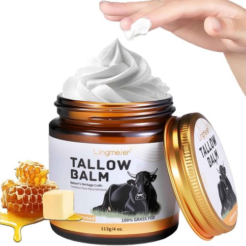 Lingmeier Beef Tallow for Skin, Whipped Tallow Balm with Grass Fed Beef Tallow and Honey Balm (Unscented), Natural Moisturizer Cream for Dry and Sensitive Skin, Eczema, Rosacea(4 OZ)