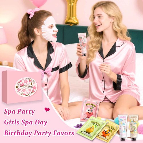 90 PCS Spa Party Supplies for Girls, Sleepover Spa Party Favors Gift Set Include Face Masks Skincare, Hand Cream, Lip Balm, Eye Mask, Lip Mask ,Organza Bags, Girls Slumber Birthday Spa Party Supplies