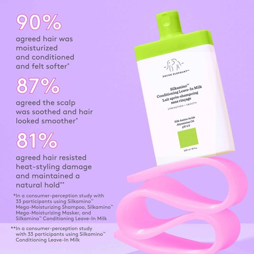Drunk Elephant Silkamino Conditioning Leave-In Milk - 240 ml/8 fl oz - Silk Amino Acids - Clean Clinical - Cruelty-Free - Dermatologist-Tested - Free of Essential Oils, Silicones, and SLS