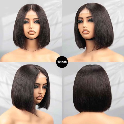 Eubeauty 2 by 6 Kim K Glueless Wigs Human Hair Pre Plucked Easy Cut Middle Part Preference Human Hair wig 180% Wear and Go Wigs for Black Women (2×6 black, 12 inch)