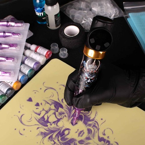 Tattoo Kit Tattoo Gun Wireless Tattoo Machine with 2 Batteries, Tattoo Ink Color Set, 20Pcs Tattoo Needles and Full Accessories Tattoo kit Complete for Beginners(Purple)