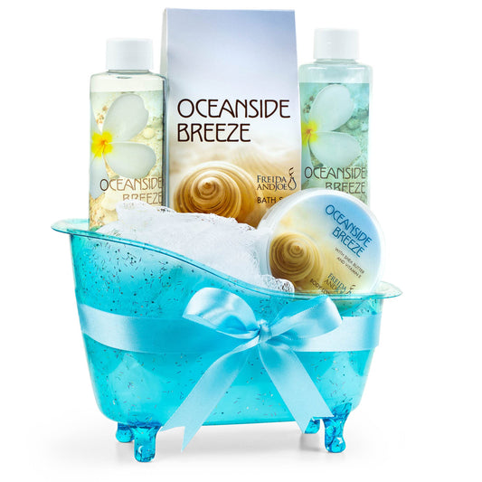 Home Spa Bath Basket Fresh Aquatic Oceanside Breeze Spa Set For Women Bath & Body Set For Women Shower Gel, Bubble Bath, Body Lotion, etc Puff in Blue Tub