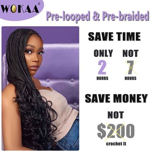 WOKAA French Curly Braiding Hair Pre looped 18 Inch 8 Packs Crochet Hair for Women Dark Brown mix Brown Crochet Box Braids with Curly Ends Synthetic Hair Extensions P4/30#