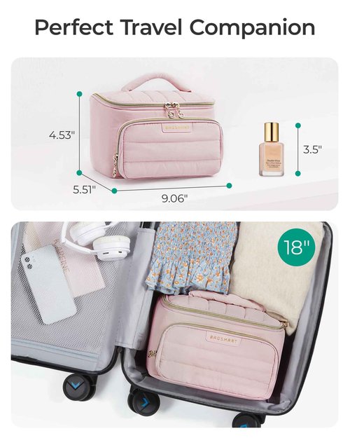 BAGSMART Travel Makeup Bag with Jewelry Organizer, Portable Make Up Bag, Puffy Wide-Opening Cosmetic Storage Pouch for Women’s Toiletries and Travel Essentials (Black)