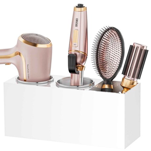 YUNEASELF Hair Tool Organizer Acrylic: Hair Dryer Holder Wall Mount - Blow Dryer Holder Cabinet Door - Bathroom Countertop Organizer for Curling iron Hot Styling Tools Flat Iron - White